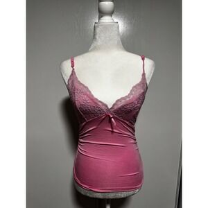 Pink Lace Trim Cami Tank Top Soft Lounge Sleepwear Women's size Small
